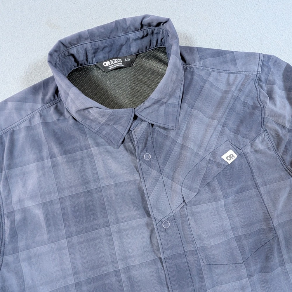 Outdoor Research Button Down Shirt Mens Large Plaid Short Sleeve Snap Front